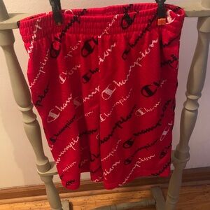 Champion Red Allover Logo Boys Athletic Shorts